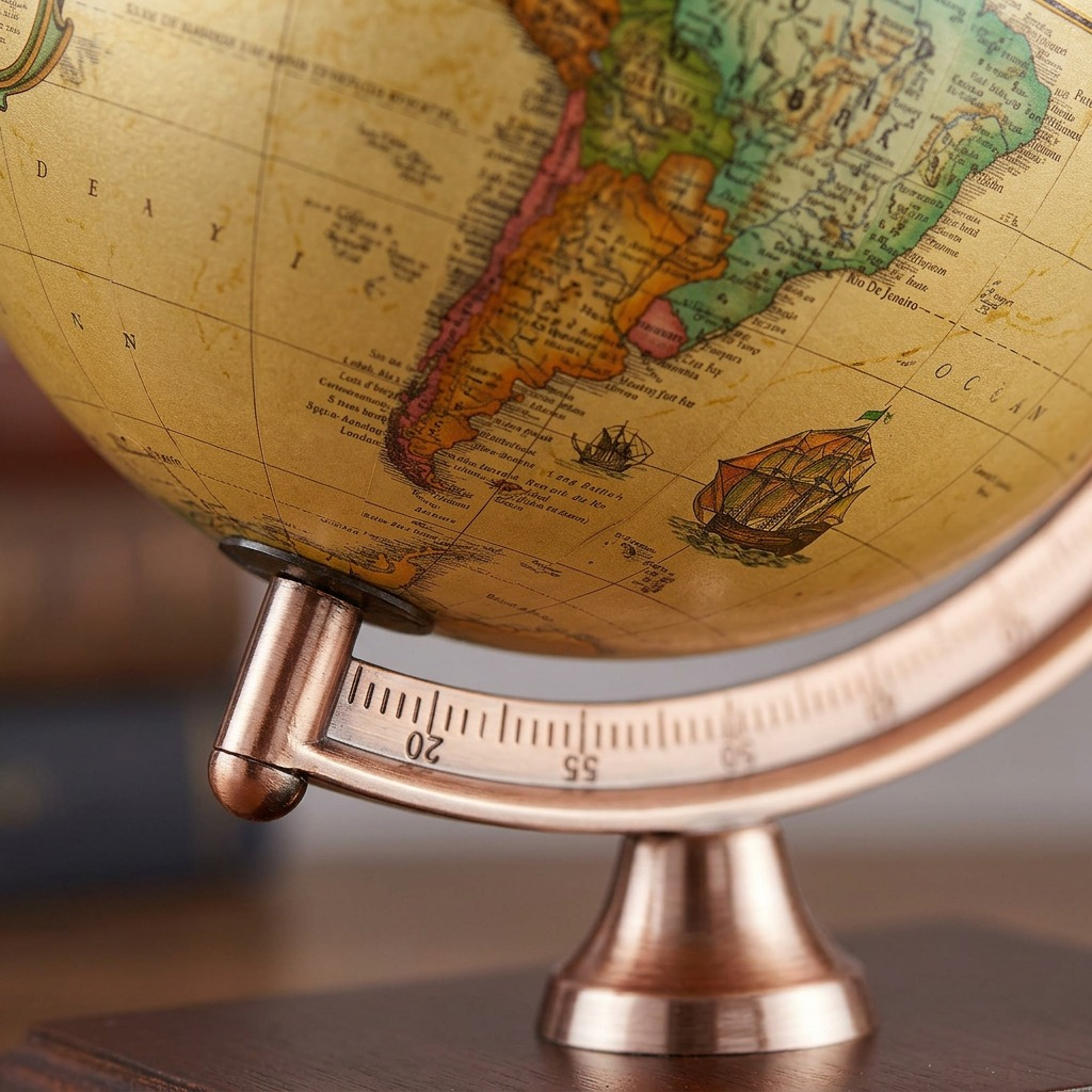 Replogle Forester – Globe de bureau 9 po antique EN — Gros plan de la cartographie et des détails