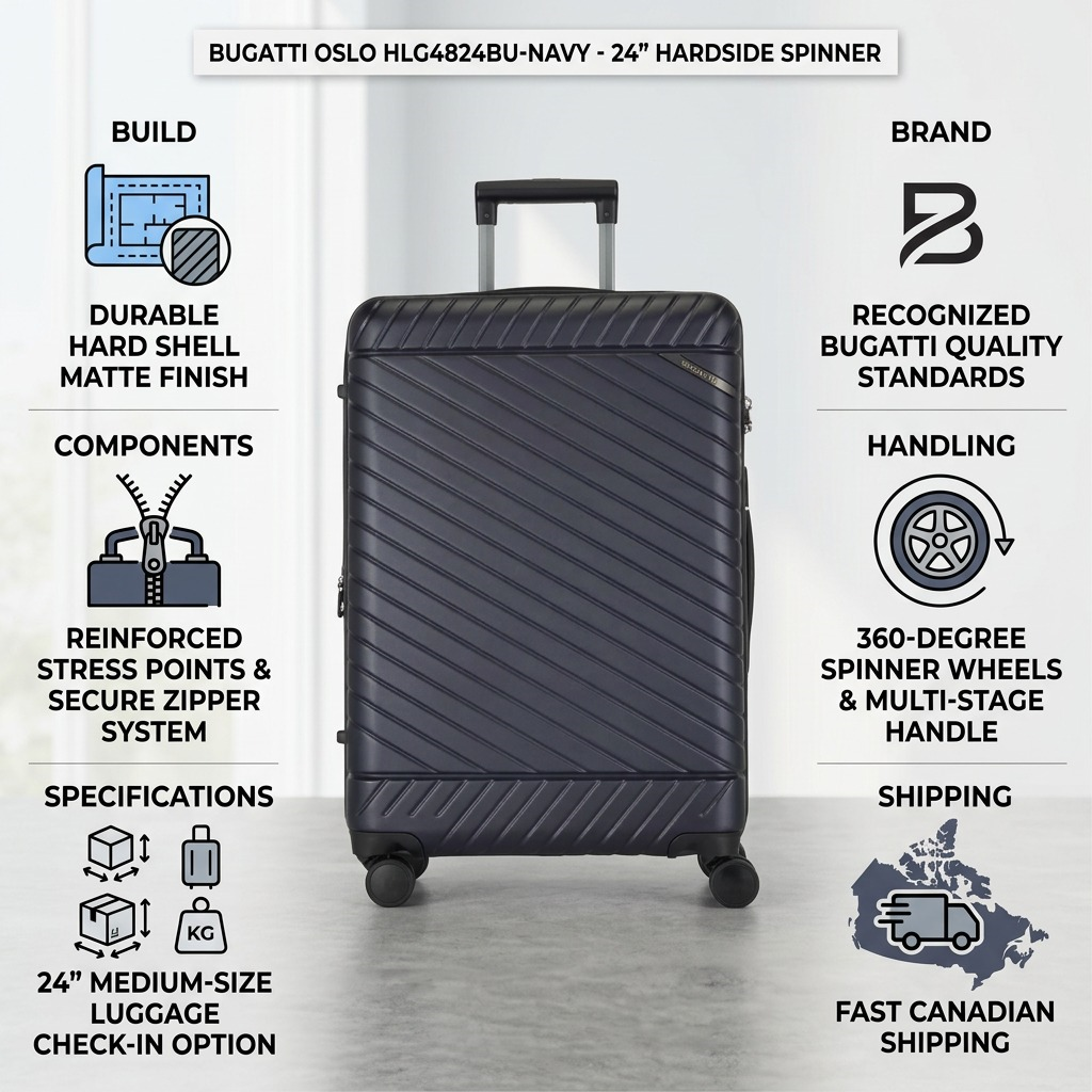 Visuel illustrant les caractéristiques de Bugatti Oslo – Valise rigide moyenne extensible 24 po, bleu marine – photo 3