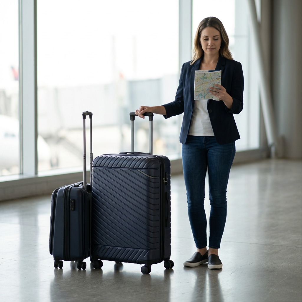 Vue de taille comparative de Bugatti Oslo – Valise rigide moyenne extensible 24 po, bleu marine – photo 4