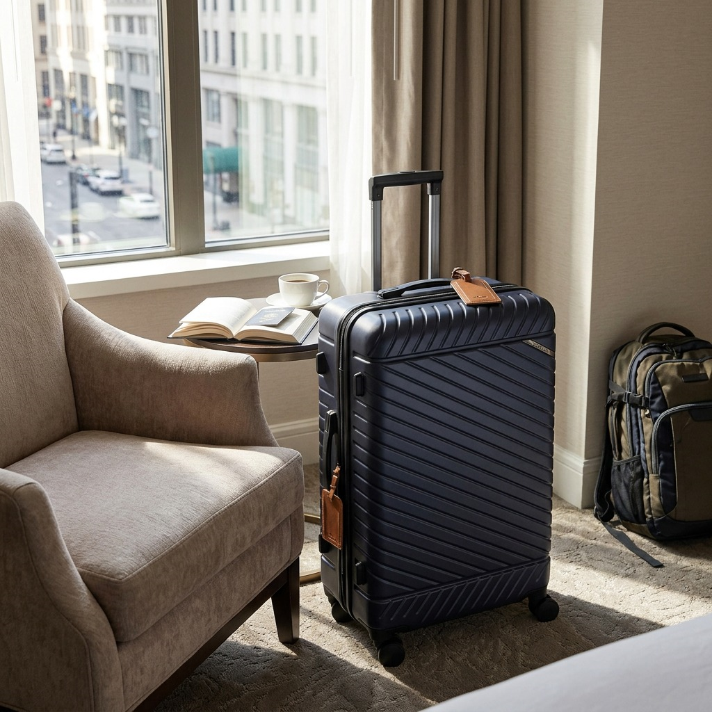 Mise en situation de Bugatti Oslo – Valise rigide moyenne extensible 24 po, bleu marine – photo 6