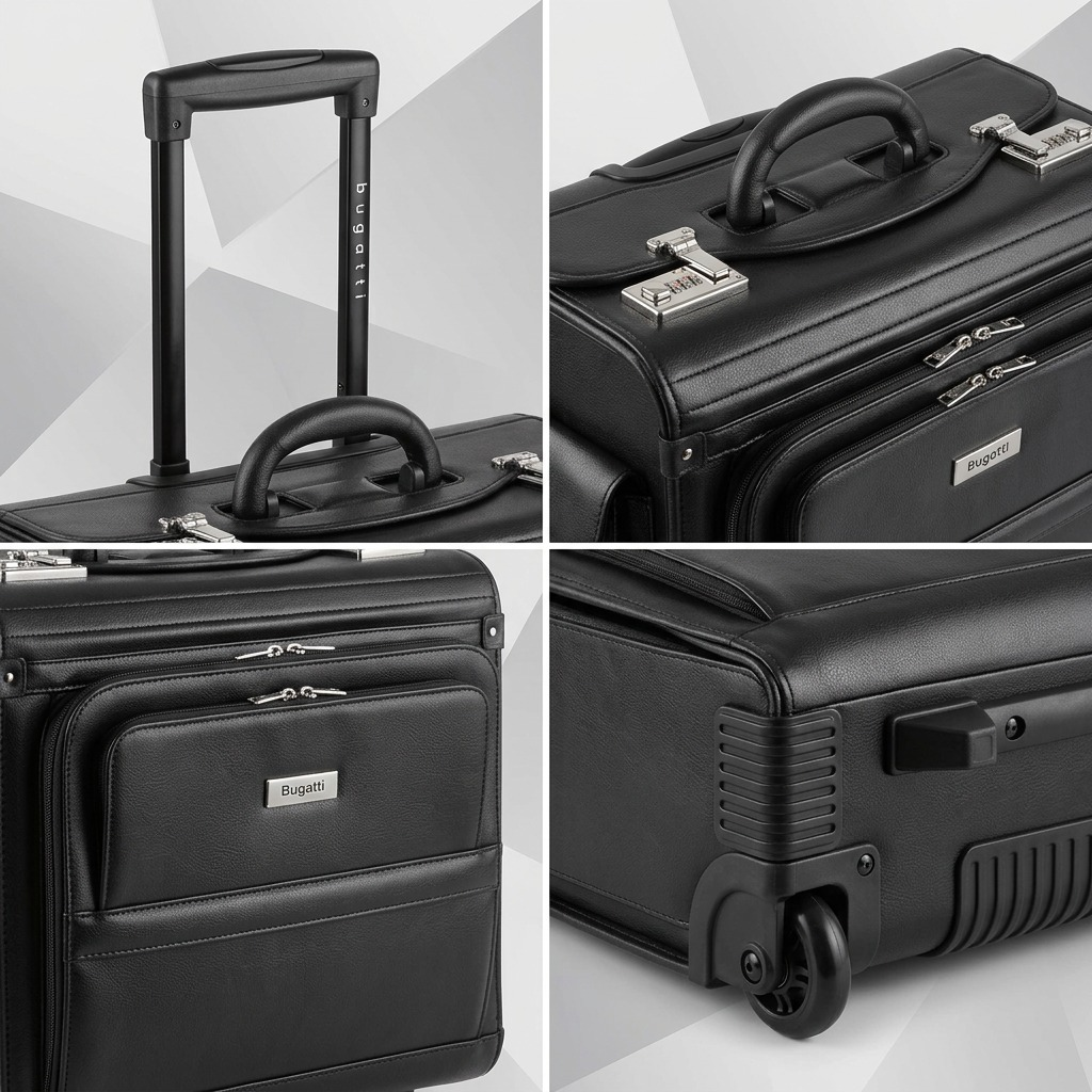 Visuel illustrant les caractéristiques de Bugatti Warren – Mallette d’affaires à roulettes pour portable 15,6 po, noire – photo 8
