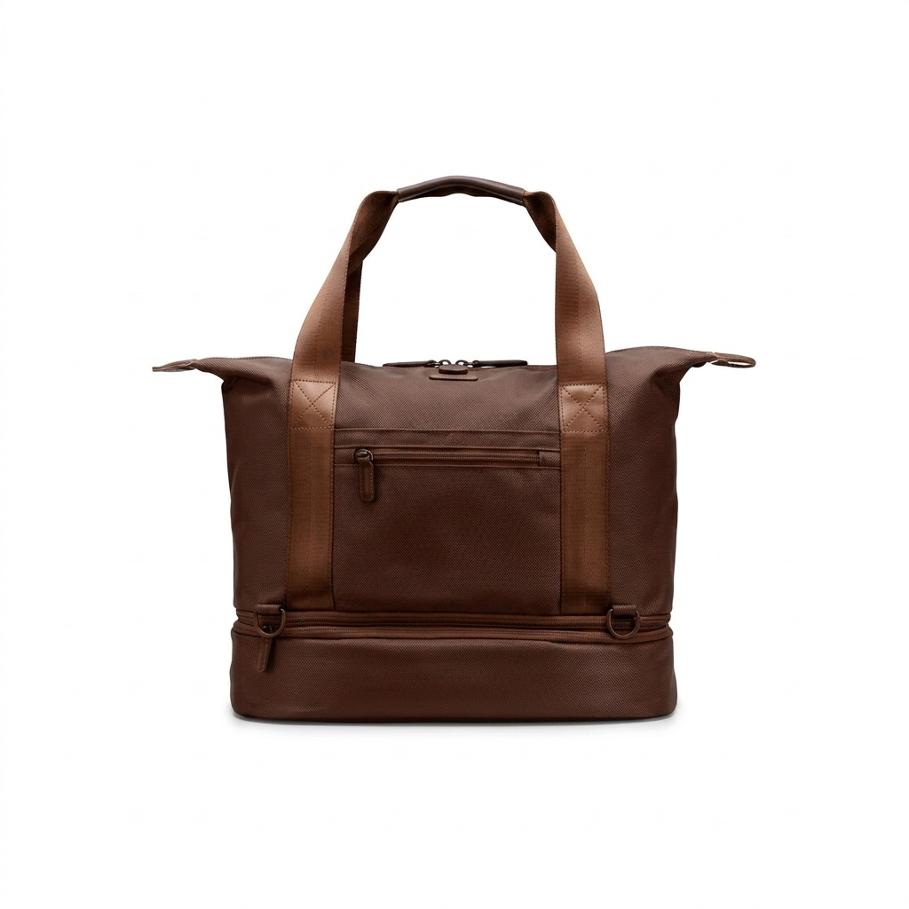 Bugatti Raphael 4-in-1 brown convertible laptop tote bag with textured fabric and dual top handles.