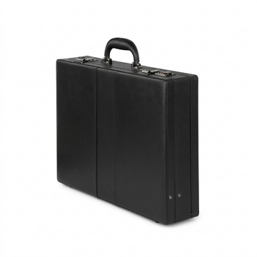 Bugatti Jeffrey 15.6 inch attaché case in black vegan leather with dual combination locks.