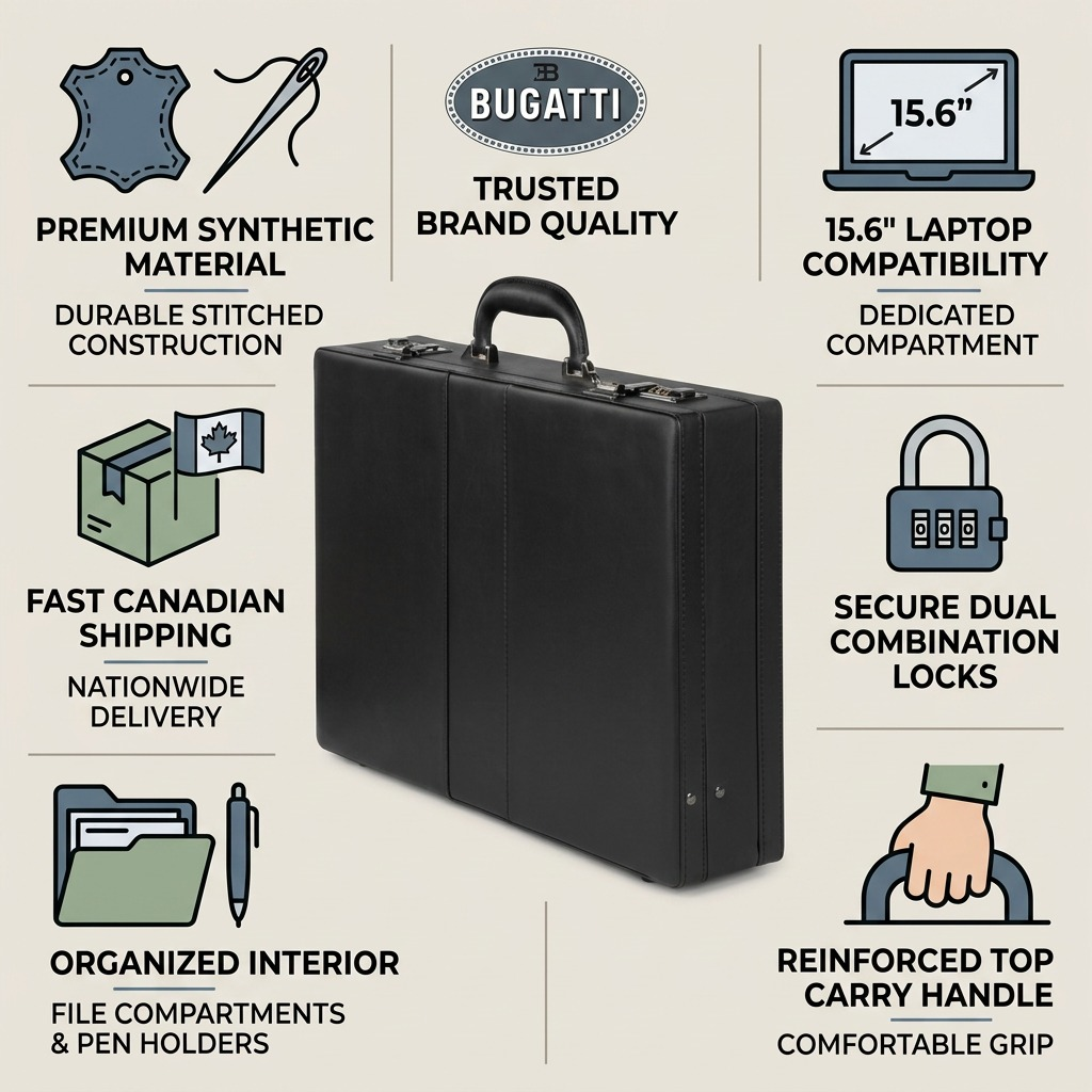 Gros plan sur un détail de Bugatti Jeffrey – Mallette attaché pour portable 15,6 po, noire – photo 8