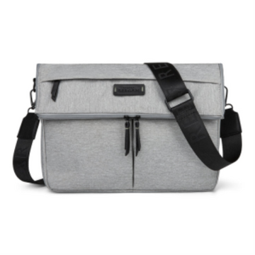 Bugatti Reborn Collection Convertible Crossbody Bag in Grey RPET Recycled Polyester ? Fits 14" Laptops with RFID Protection