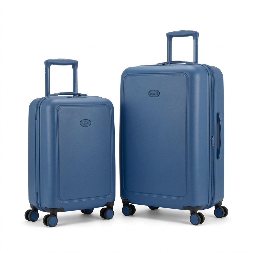 Bugatti The Classic 2-piece blue hardside luggage set with telescoping handles and spinner wheels.