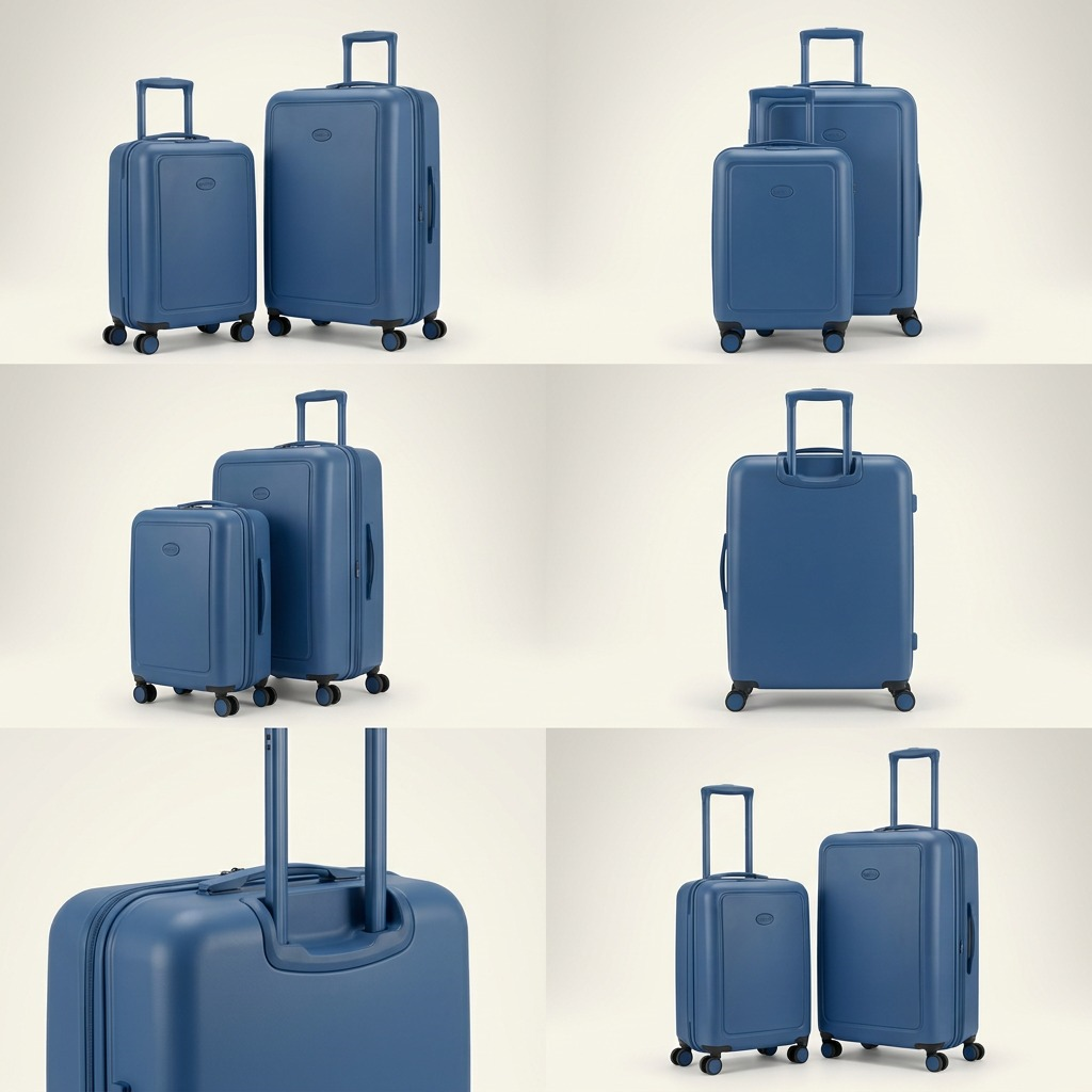 Bugatti The Classic 2-piece blue hardside luggage set with telescoping handles and spinner wheels.