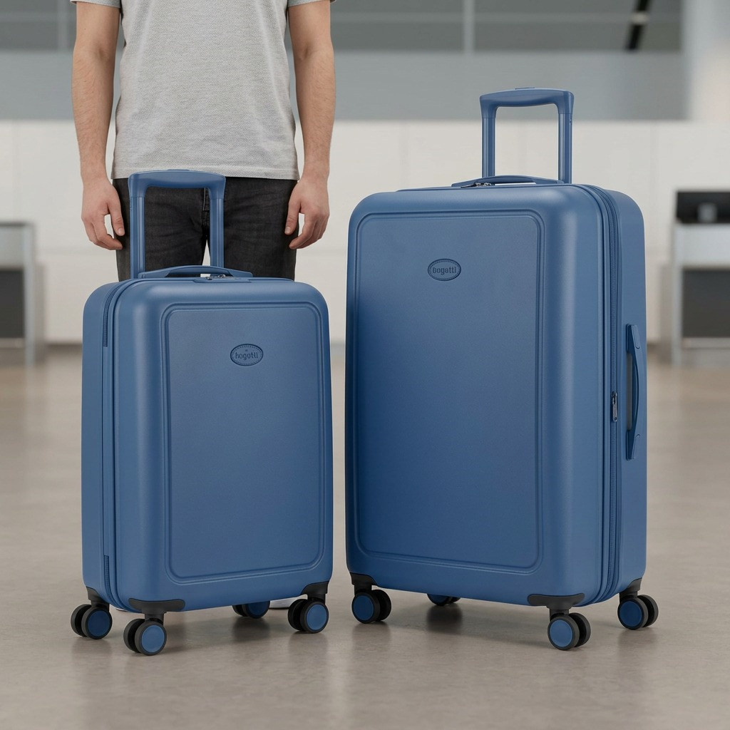 Vue de taille comparative de Bugatti The Classic – Ensemble de 2 valises rigides, bleu – photo 5