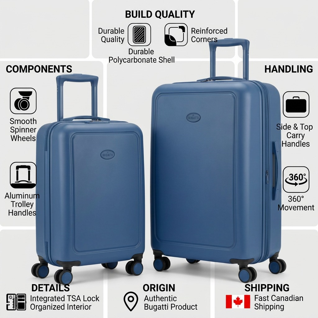 Visuel illustrant les caractéristiques de Bugatti The Classic – Ensemble de 2 valises rigides, bleu – photo 6