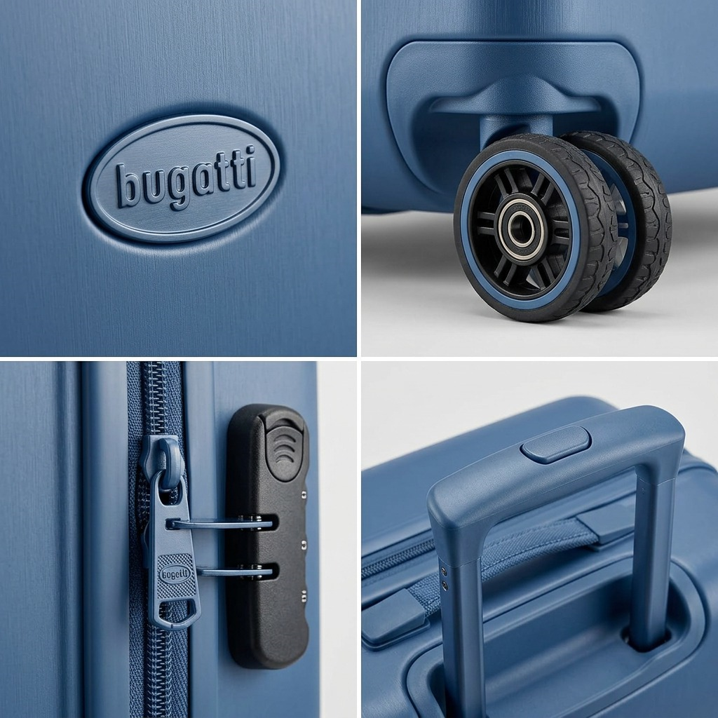 Gros plan sur un détail de Bugatti The Classic – Ensemble de 2 valises rigides, bleu – photo 7