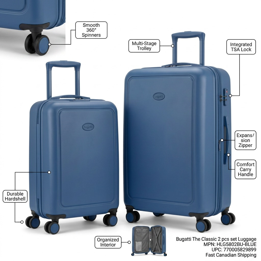 Gros plan sur un détail de Bugatti The Classic – Ensemble de 2 valises rigides, bleu – photo 3