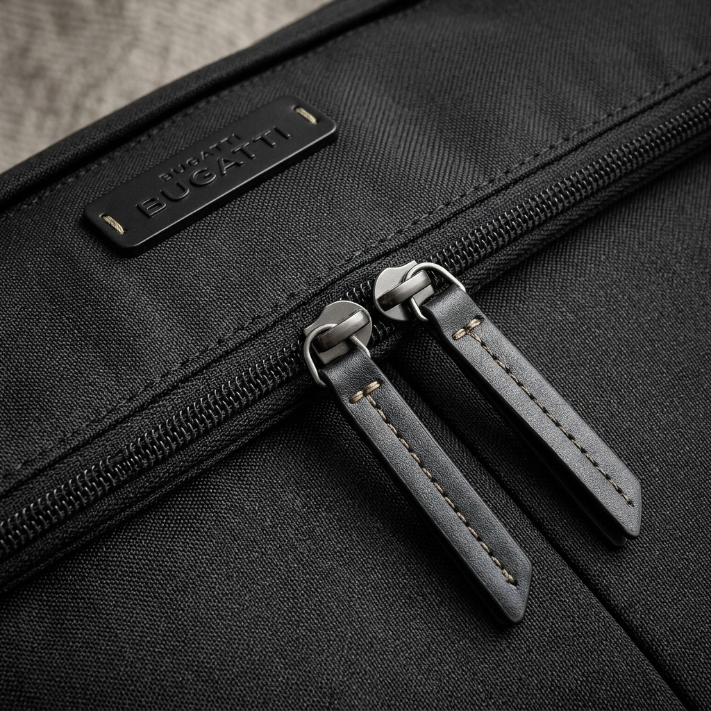 Gros plan sur un détail de Bugatti Reborn – Sac à bandoulière en polyester recyclé, noir – photo 3
