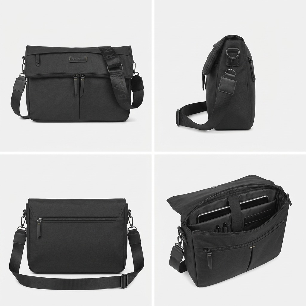 Vue de l'intérieur de Bugatti Reborn – Sac à bandoulière en polyester recyclé, noir – photo 5