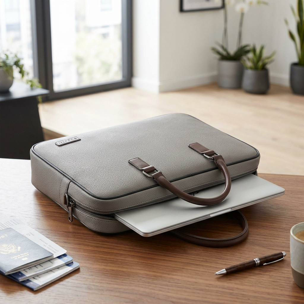 Vue de l'intérieur de Bugatti Contrast – Porte-documents mince pour portable 14,1 po, gris – photo 3