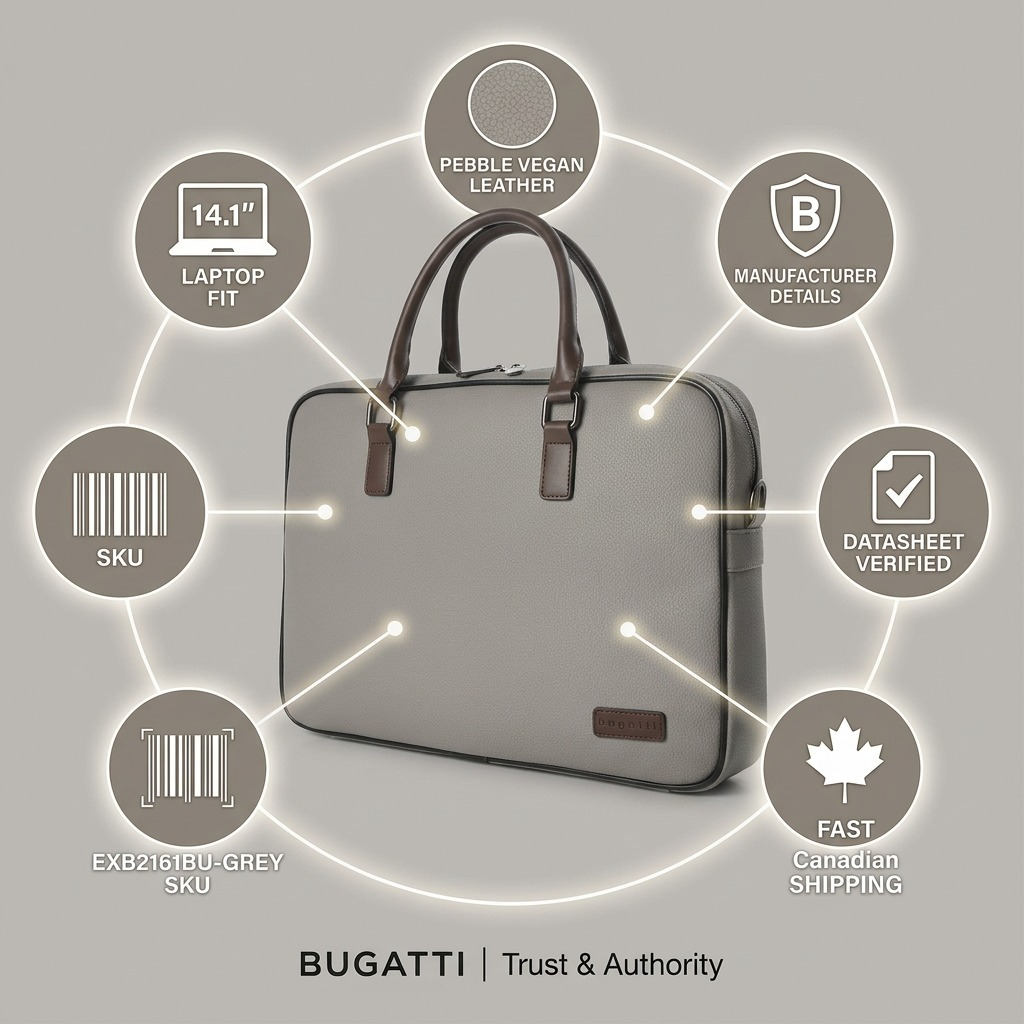 Visuel illustrant les caractéristiques de Bugatti Contrast – Porte-documents mince pour portable 14,1 po, gris – photo 7