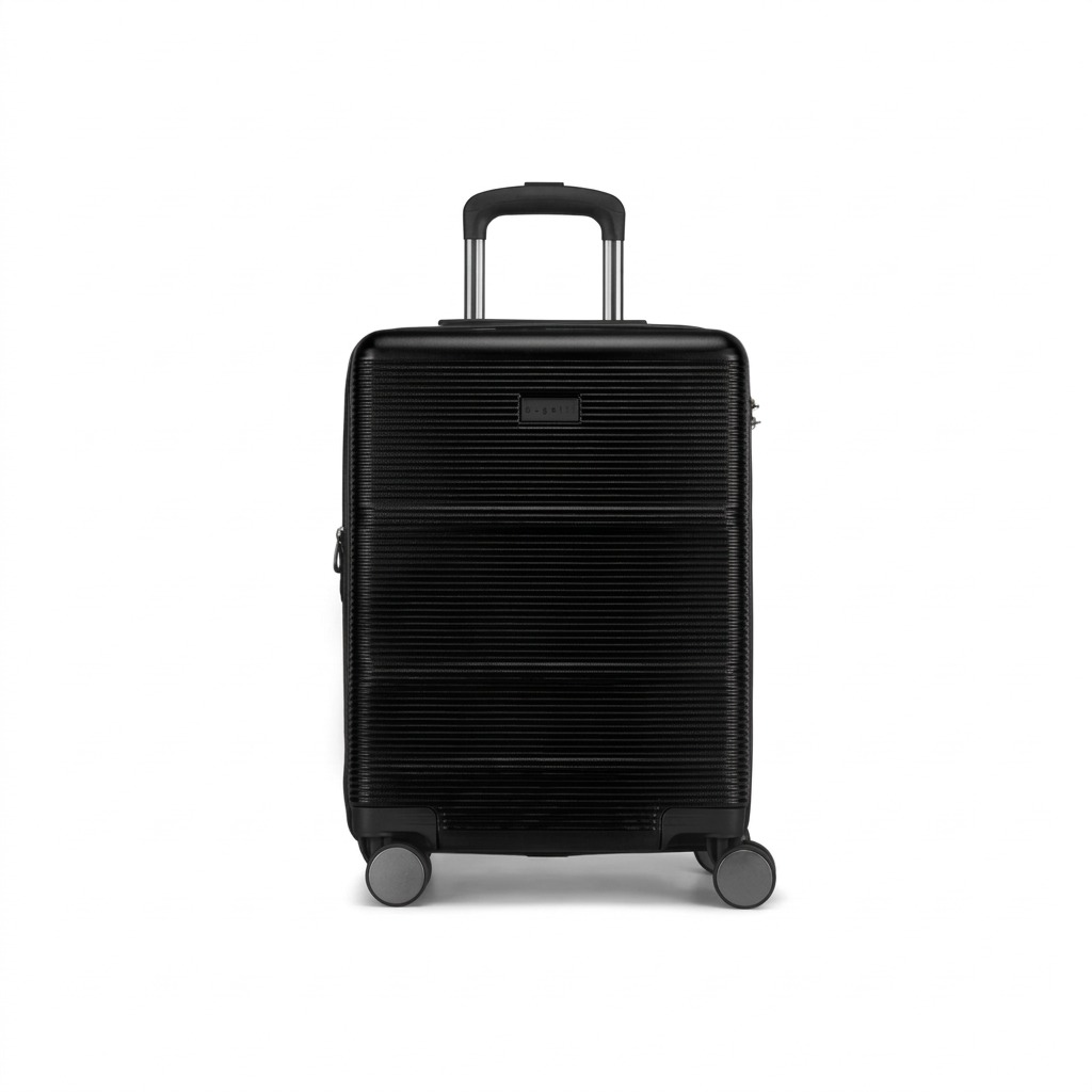Bugatti Brussels hardside carry-on luggage in black with ribbed texture and spinner wheels.