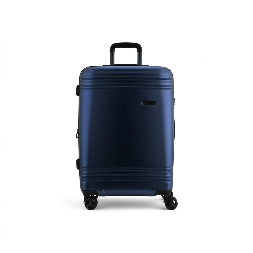 Bugatti Nashville 24-inch medium spinner luggage in navy blue with hard shell and 8 wheels.