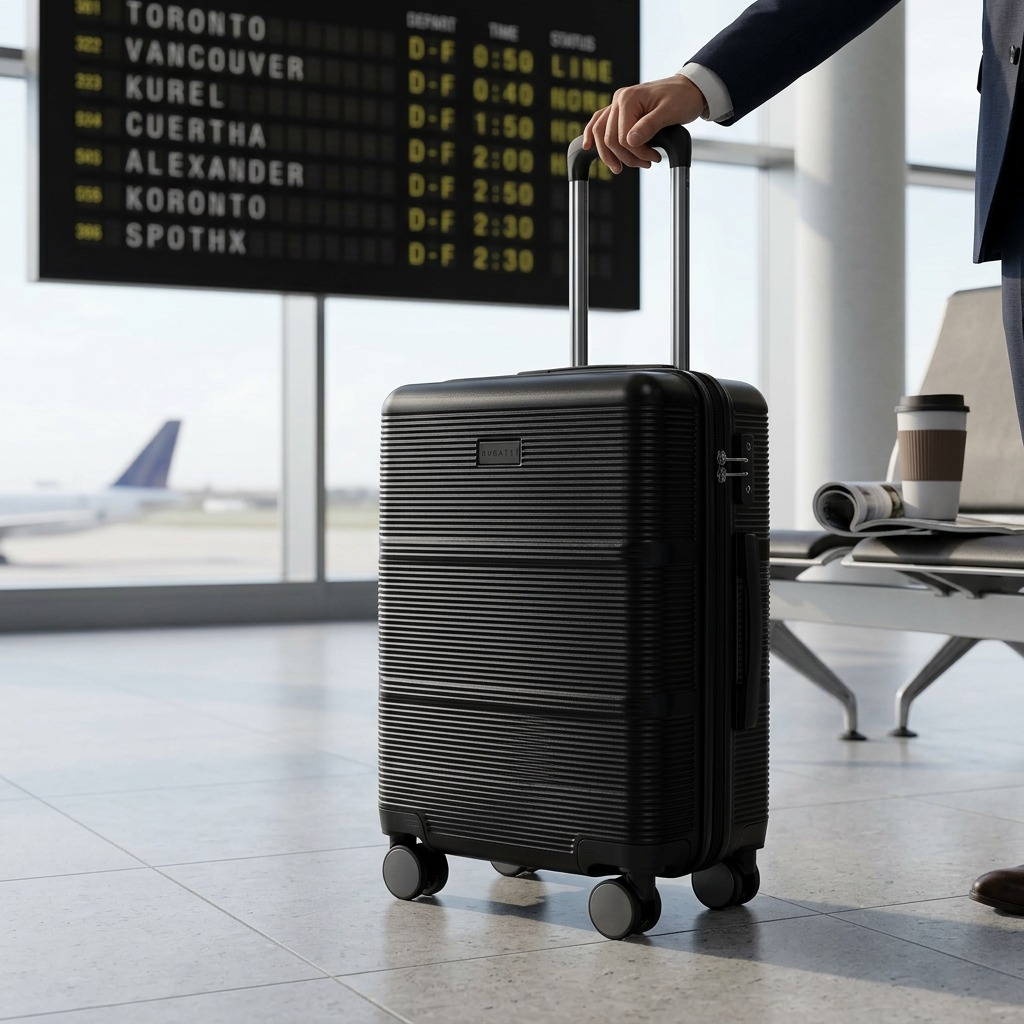 Bugatti Brussels hardside carry-on luggage in black with ribbed texture and spinner wheels.