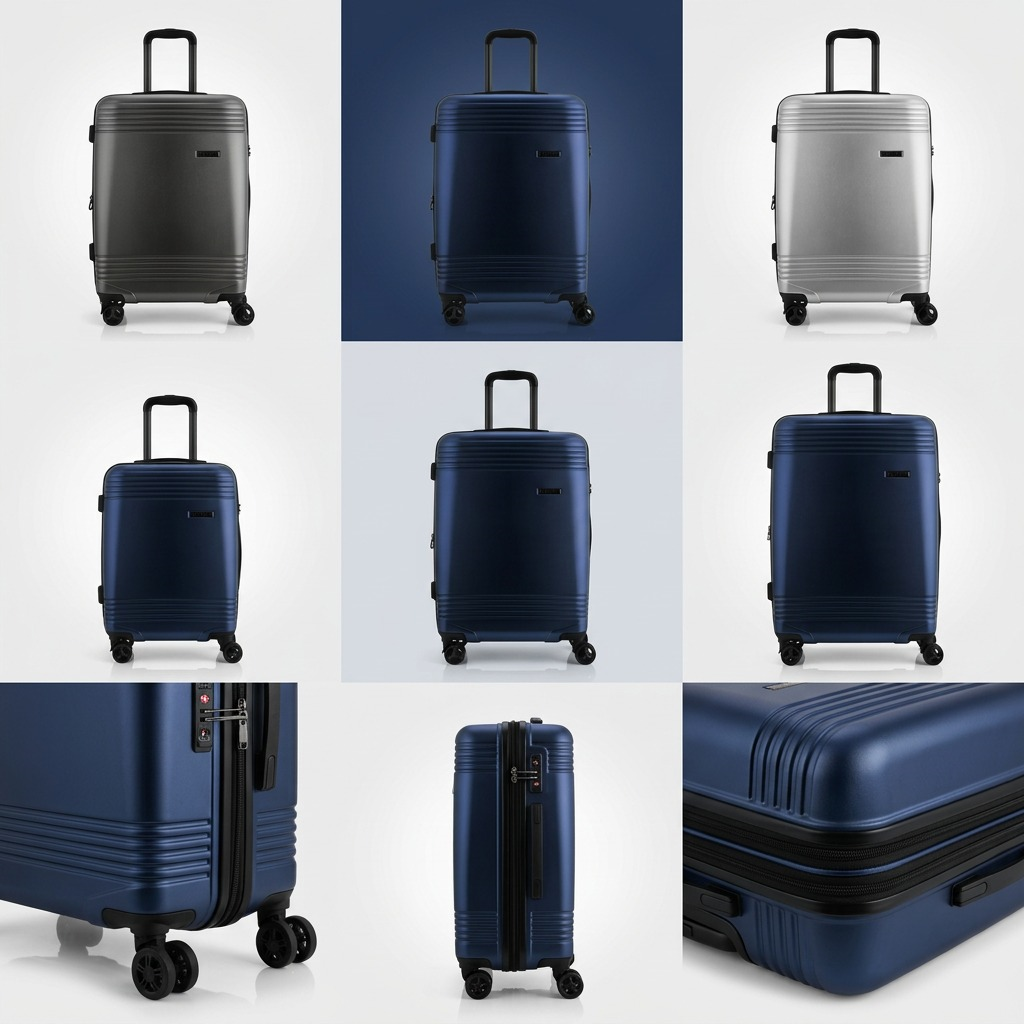 Bugatti Nashville 24-inch medium spinner luggage in navy blue with hard shell and 8 wheels.