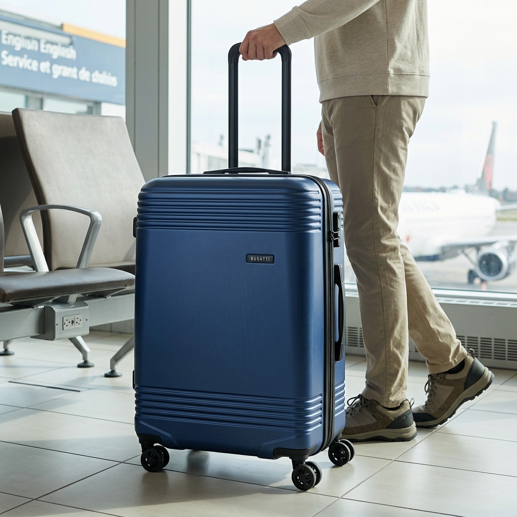 Vue de taille comparative de Bugatti Nashville – Valise rigide moyenne 24 po, bleu marine – photo 8