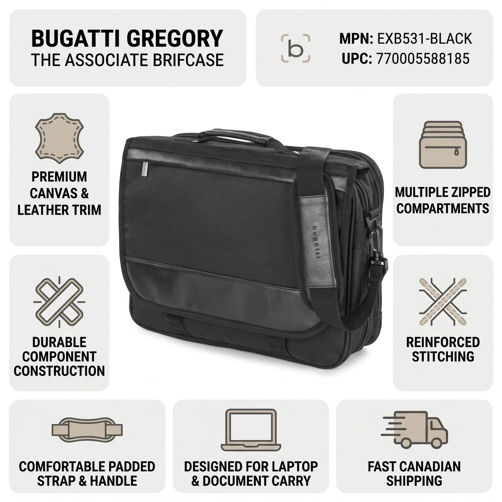 Visuel illustrant les caractéristiques de Bugatti Gregory The Associate – Porte-documents professionnel, noir – photo 8