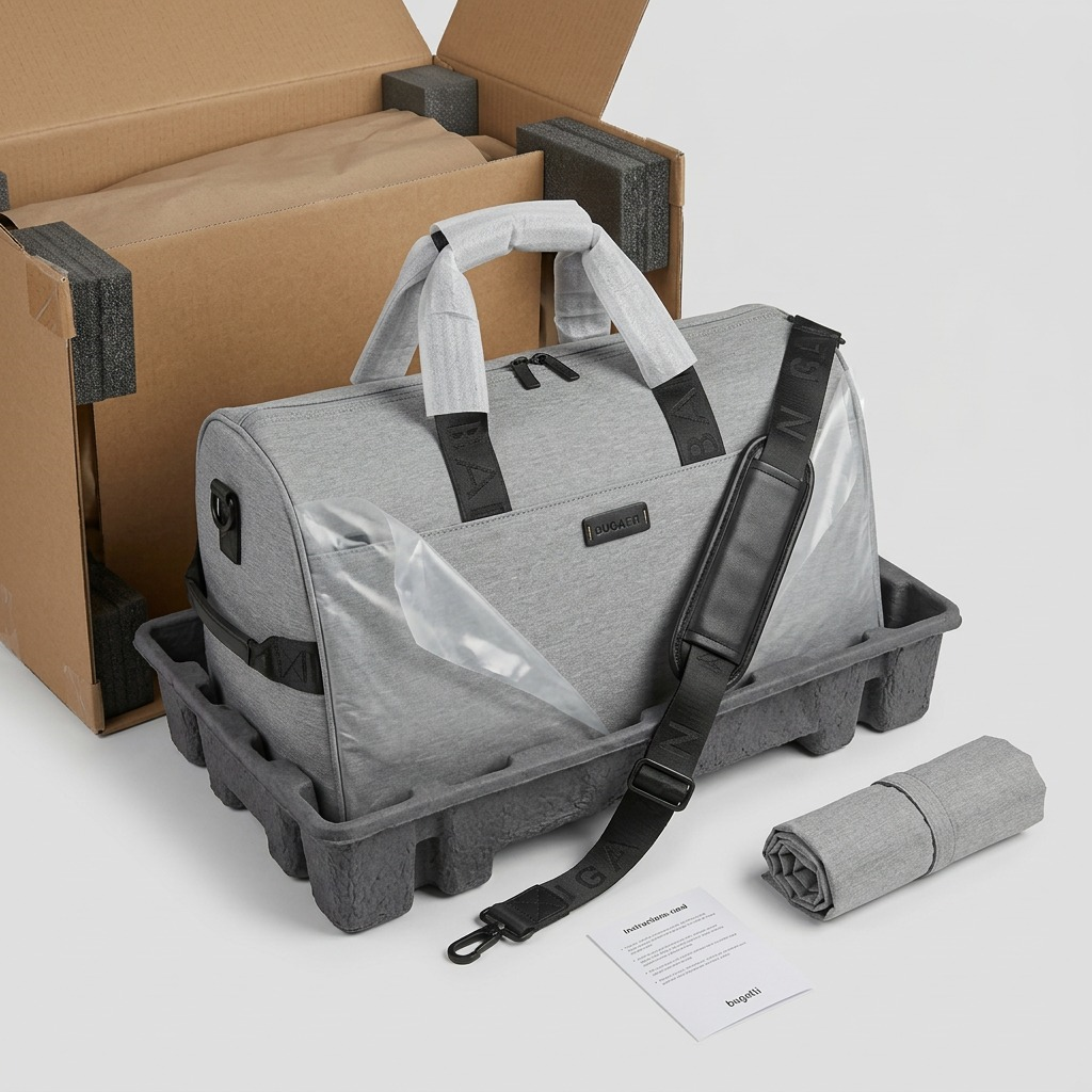 Emballage et présentation de Bugatti Reborn – Sac de voyage convertible 2-en-1 en polyester recyclé, gris – photo 8