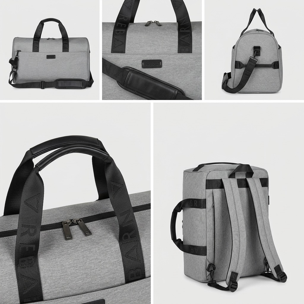 Visuel illustrant les caractéristiques de Bugatti Reborn – Sac de voyage convertible 2-en-1 en polyester recyclé, gris – photo 6
