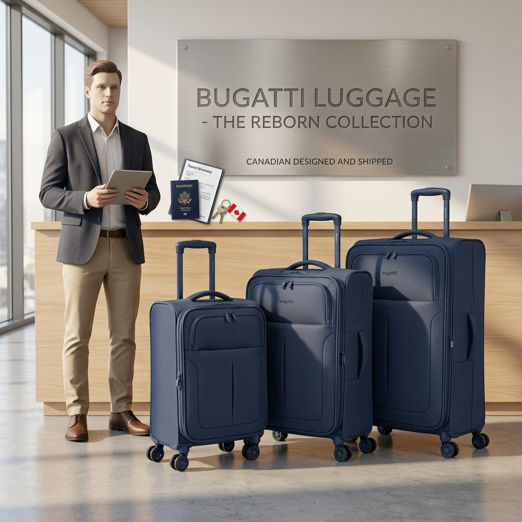 Vue de taille comparative de Bugatti Reborn – Ensemble de 3 valises souples en polyester recyclé, bleu marine – photo 4