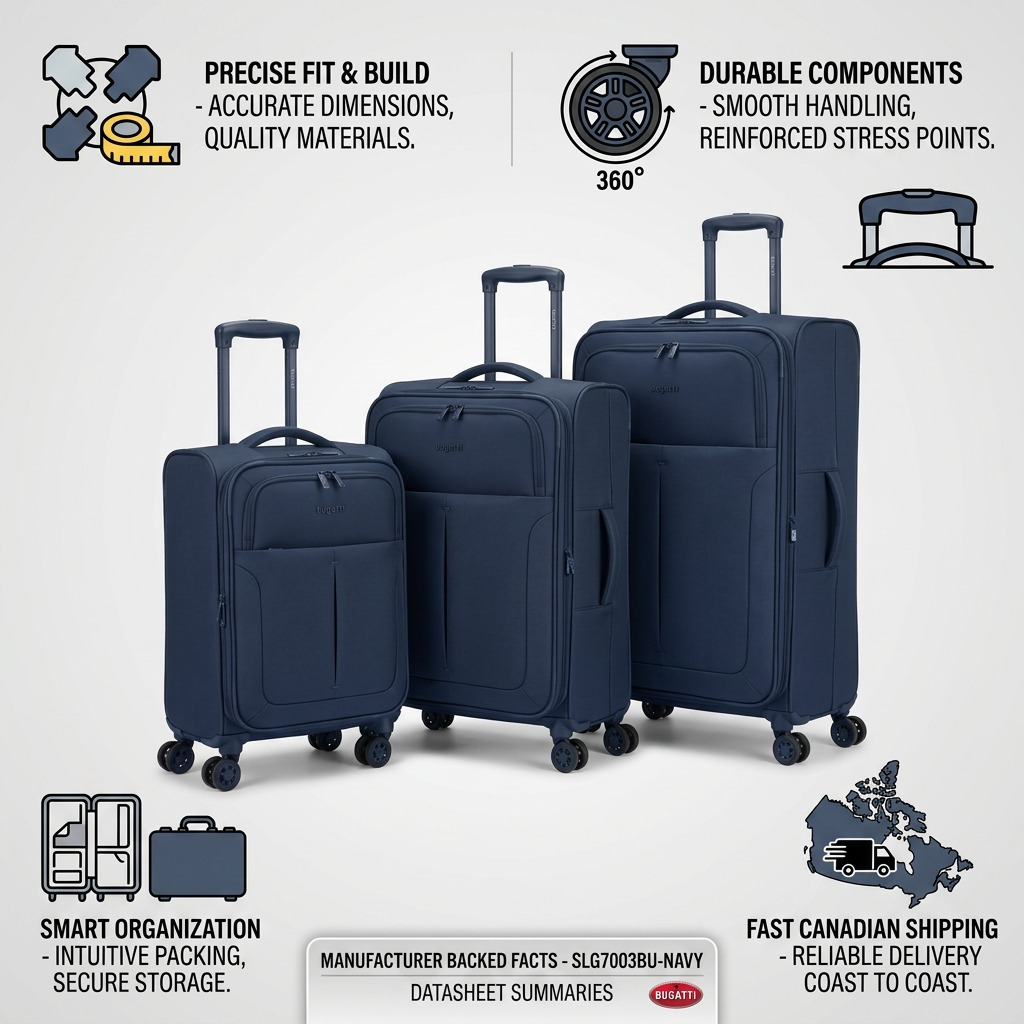 Emballage et présentation de Bugatti Reborn – Ensemble de 3 valises souples en polyester recyclé, bleu marine – photo 3