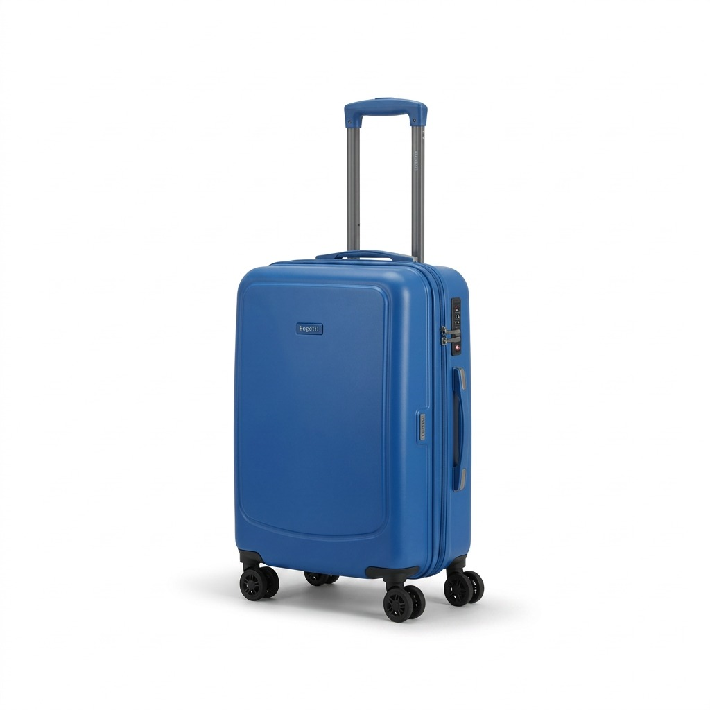 Bugatti Birmingham Blue Hardside Carry-On Luggage with telescopic handle and spinner wheels.