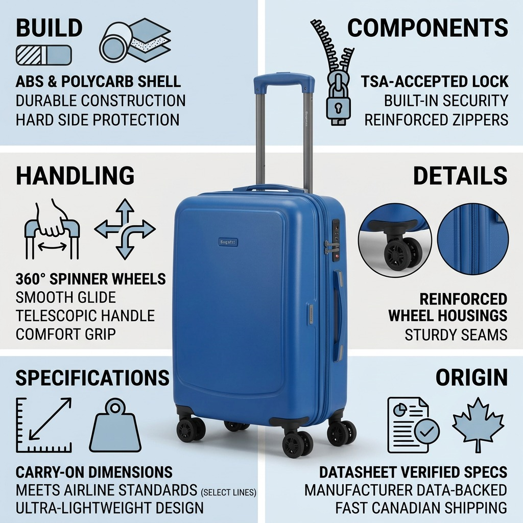 Visuel illustrant les caractéristiques de Bugatti Birmingham – Valise cabine rigide, bleue – photo 8