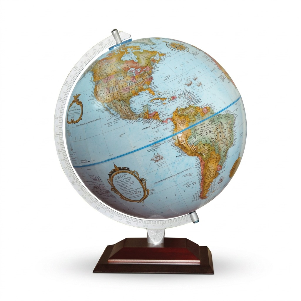 Replogle 12"/30cm Diameter Blue Ocean Desk Globe (30637) with wood stand and clear meridian.