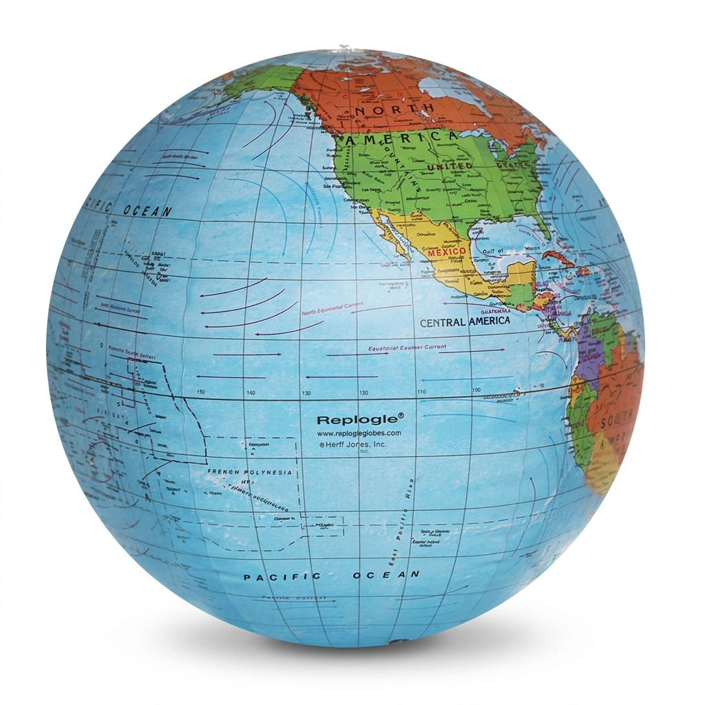 Replogle – Globe gonflable 16 po bleu EN — Présentation dans un décor de bureau ou de maison