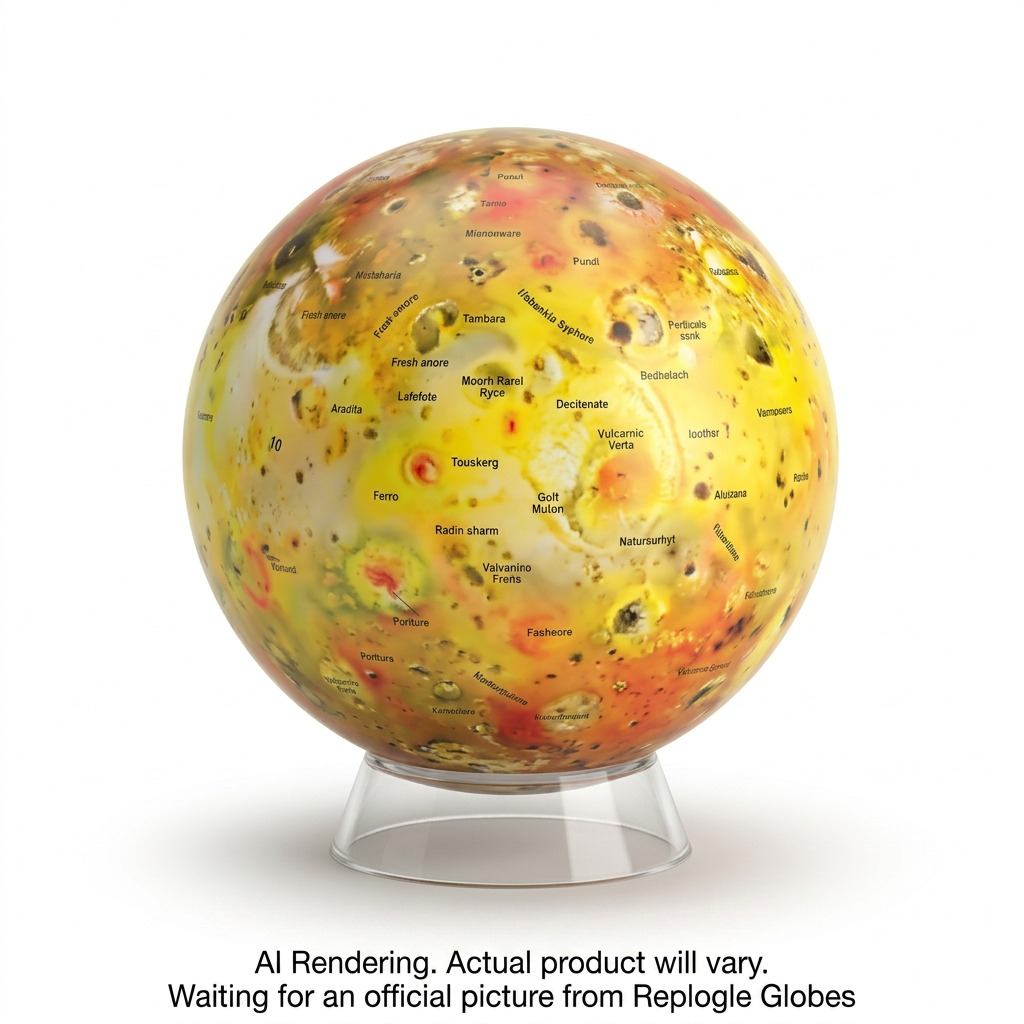 Replogle Io Multi-globe hero shot: colorful planetary map on acrylic stand, pure white background.