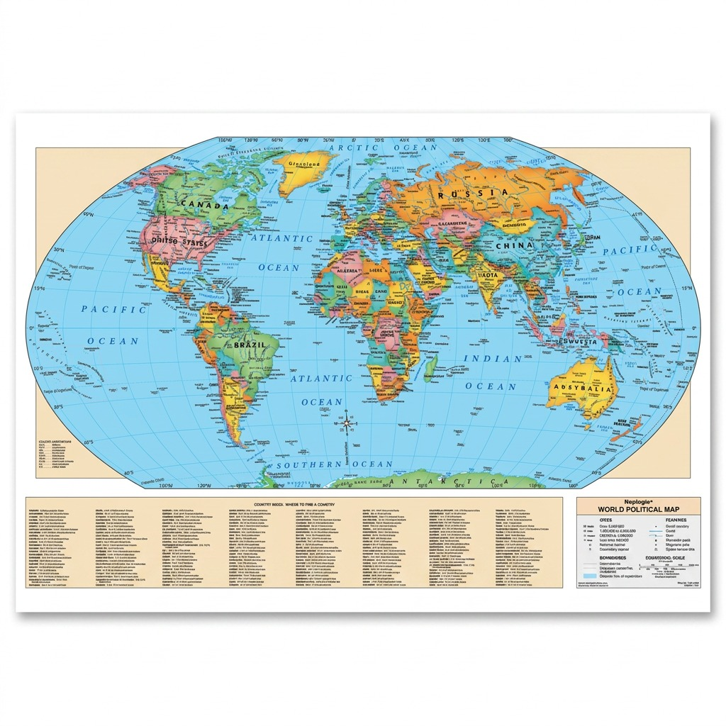 Replogle – Carte du monde laminée, bleu EN — Vue principale du produit sur fond clair