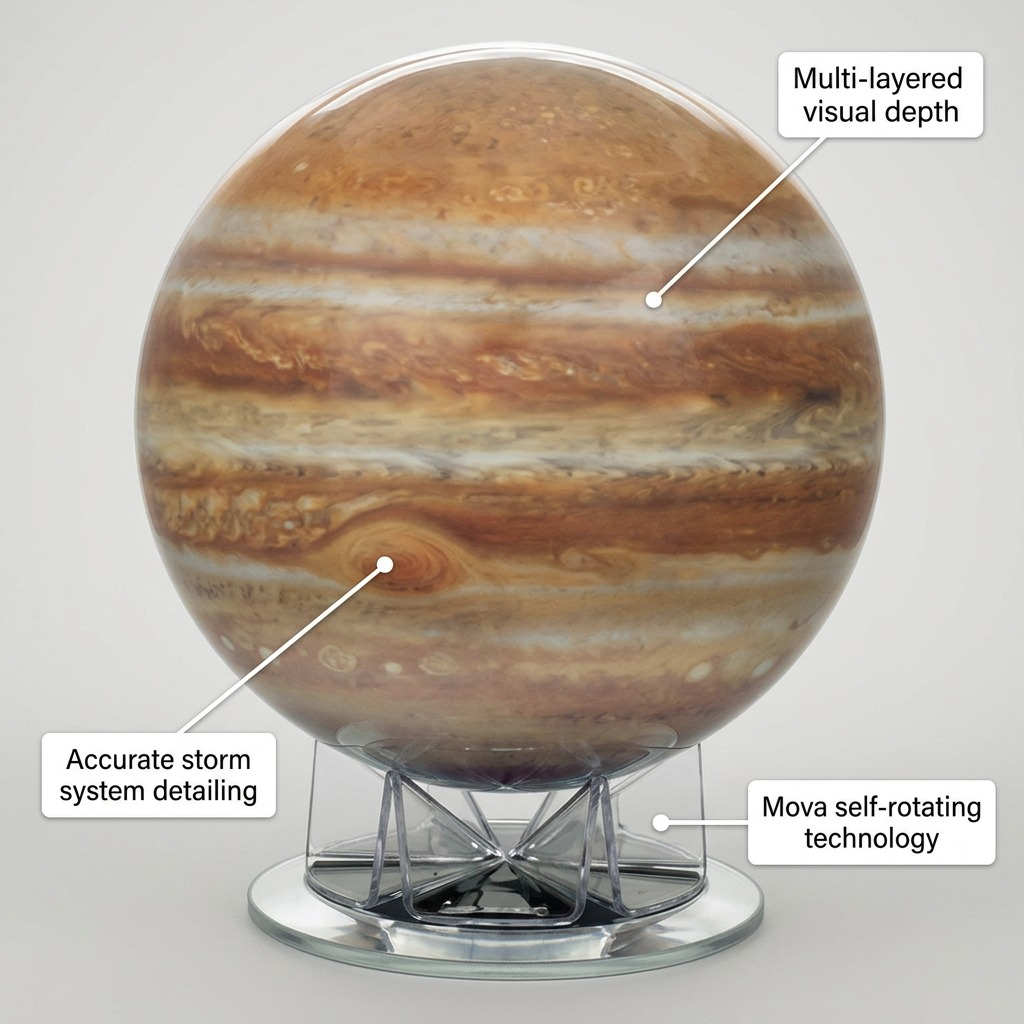 Replogle Astro JUPITER – Globe multicolore — Infographie présentant les caractéristiques