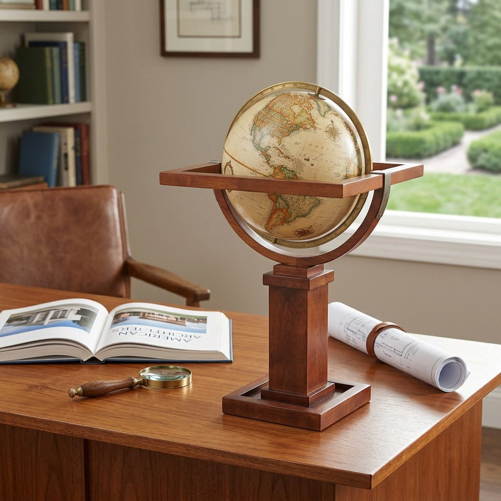 Replogle WRIGHT – Globe antique — Présentation dans un décor de bureau ou de maison