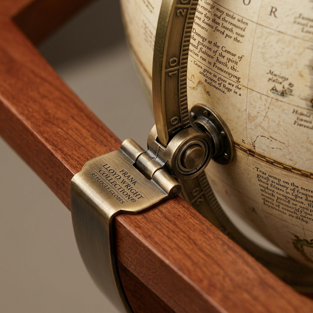 Replogle WRIGHT – Globe antique — Gros plan de la cartographie et des détails
