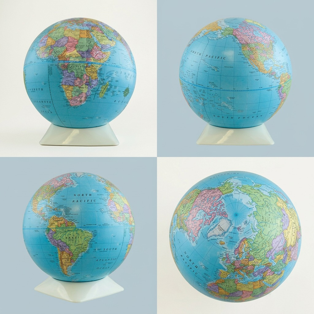 A multi-angle grid of the Replogle Apollo desk globe in a practical matrix comparison layout.