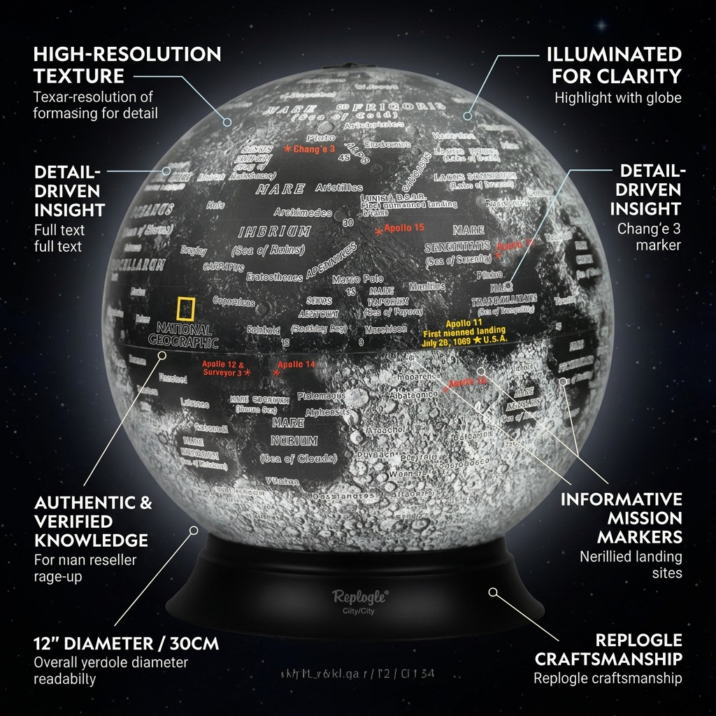 Replogle NG National Geographic – Globe 12 po EN — Infographie présentant les caractéristiques