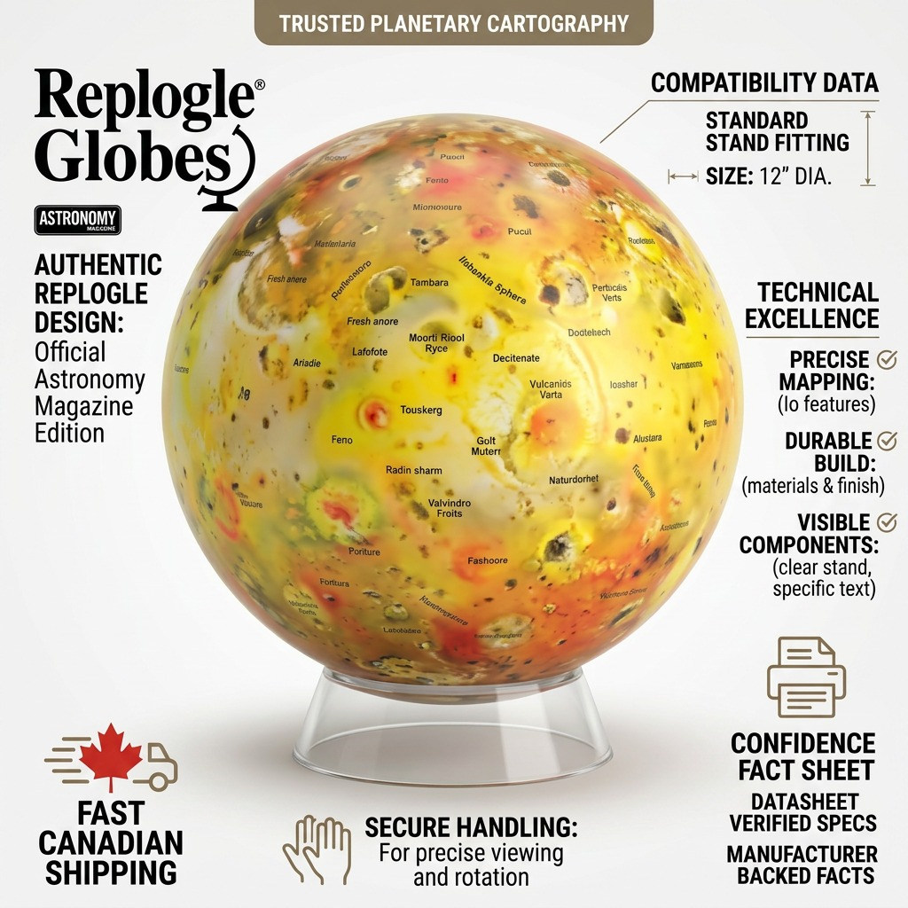 Replogle Astro IO – Globe multicolore — Infographie présentant les caractéristiques