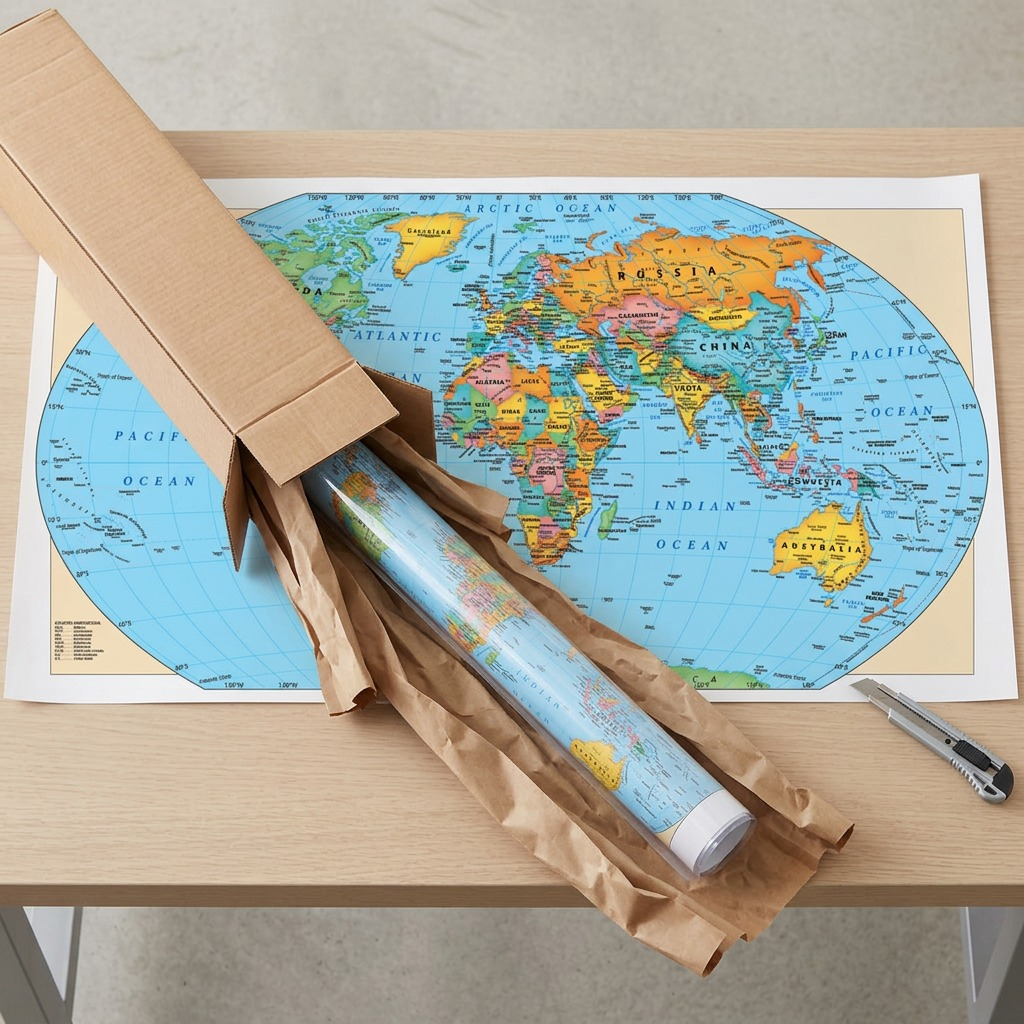 Replogle – Carte du monde laminée, bleu EN — Présentation du produit et de son emballage