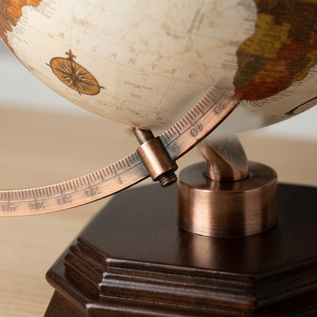 Replogle USONIAN – Globe bronze — Gros plan de la cartographie et des détails