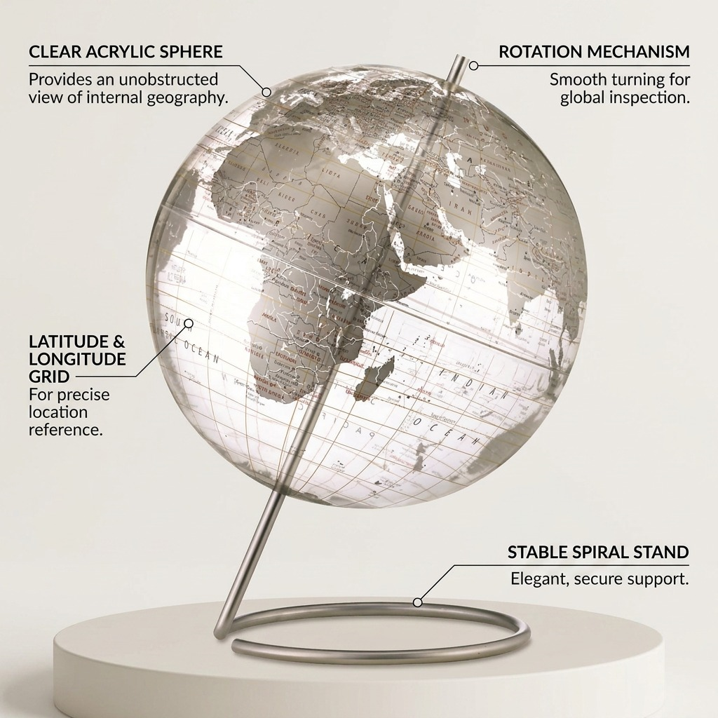 High-resolution hero shot: Replogle Crystal Marquise clear and silver globe on its wire base.