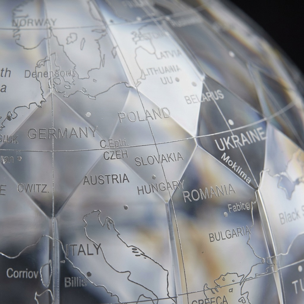Replogle CRYSTAL MARQUISE – Globe — Gros plan de la cartographie et des détails