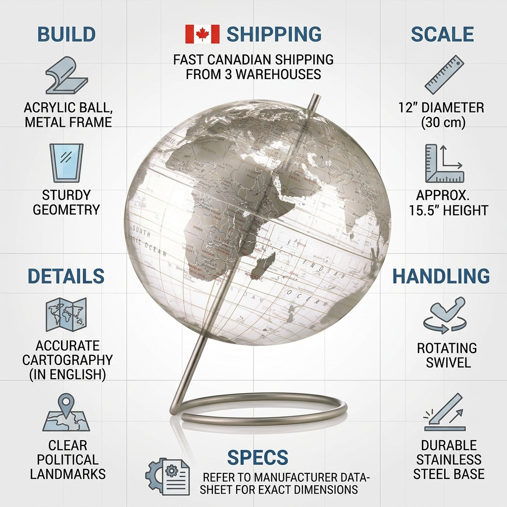 Replogle CRYSTAL MARQUISE – Globe — Infographie présentant les caractéristiques