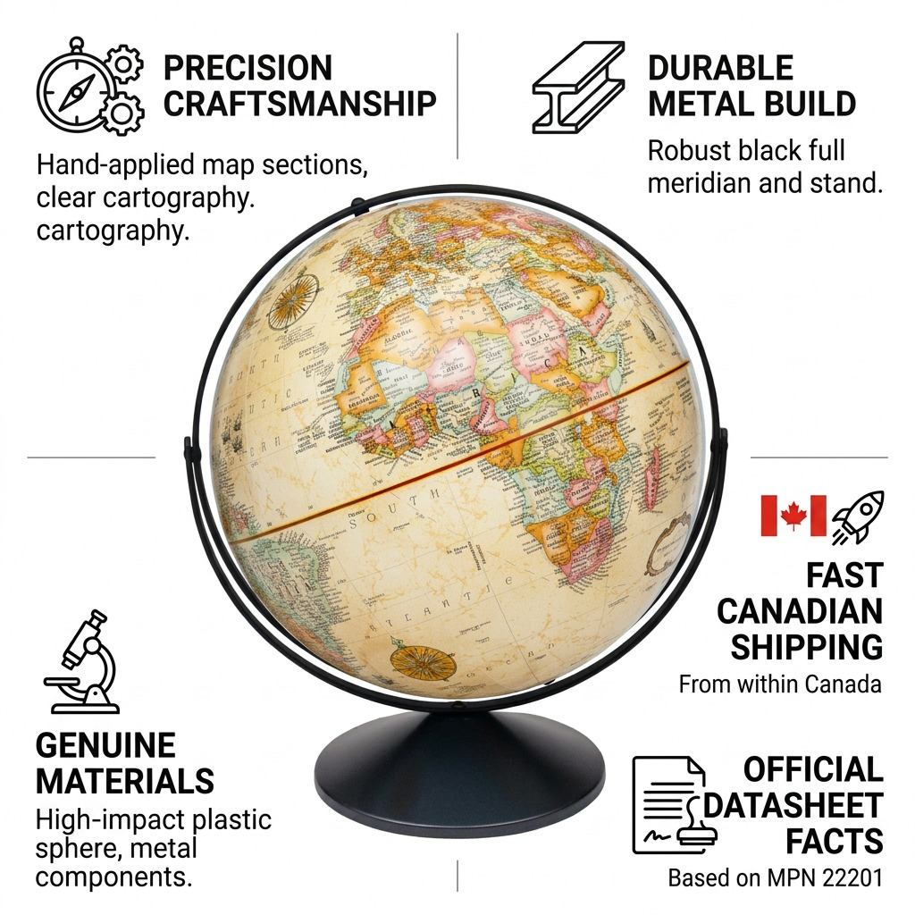High-resolution hero shot of the 16" Antique Ocean Eureka Globe on a pure white background.