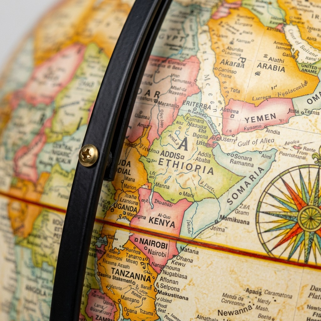 Replogle Eureka – Globe 16 po antique EN — Gros plan de la cartographie et des détails