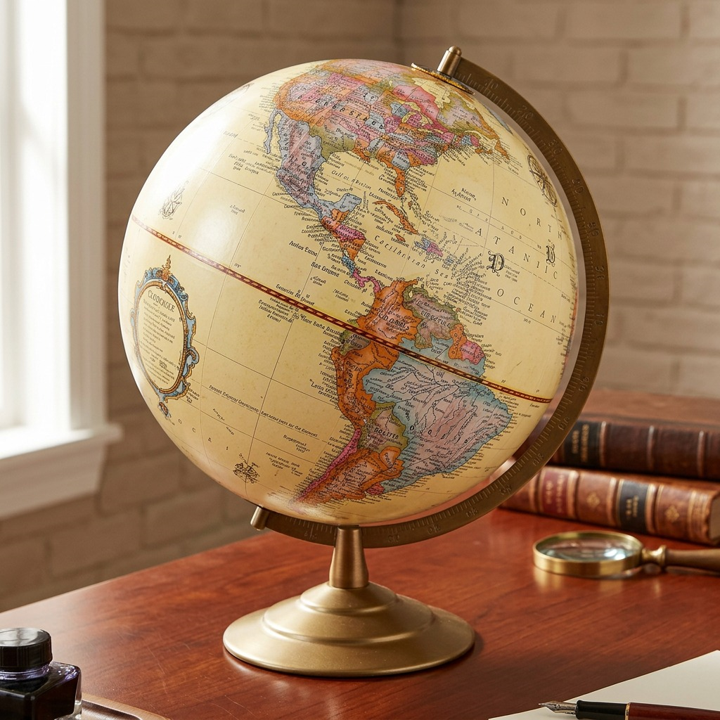 Replogle Globemaster – Globe de bureau 12 po antique FR — Présentation dans un décor de bureau ou de maison