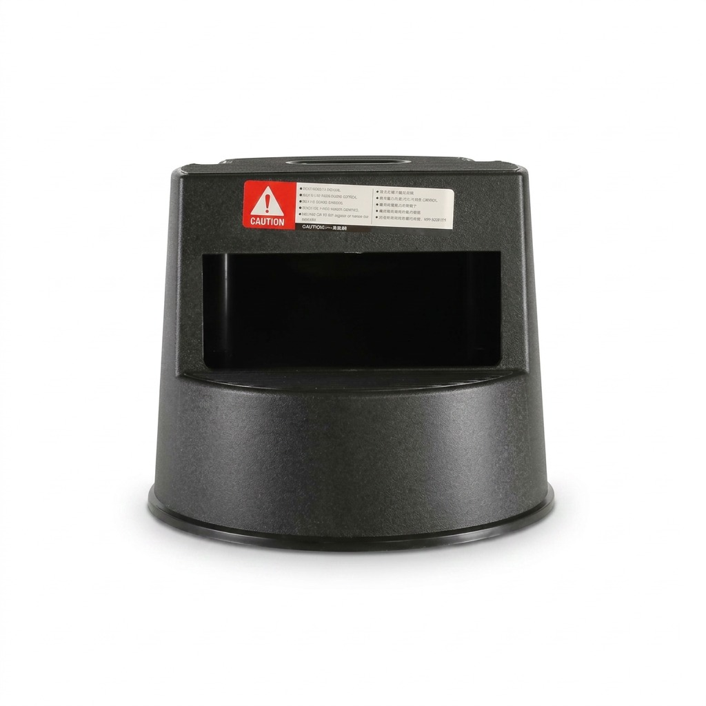 Globe Commercial Products 5250 black mobile step stool with non-slip treads and caution label.